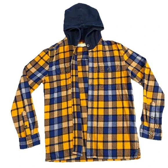 Aeropostale Men's Button Up Hoodie Flannel Blue Orange X-small - Picture 2 of 14